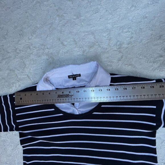 Leo & Ugo Womens Striped Collared Shirt Style Collar Sweater Size 2 Navy White - Picture 6 of 9